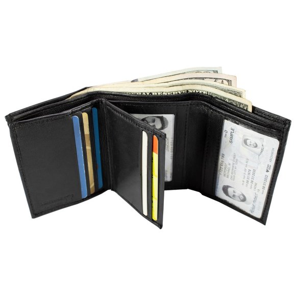 Men Trifold Black Leather Wallet - Picture 4 of 13